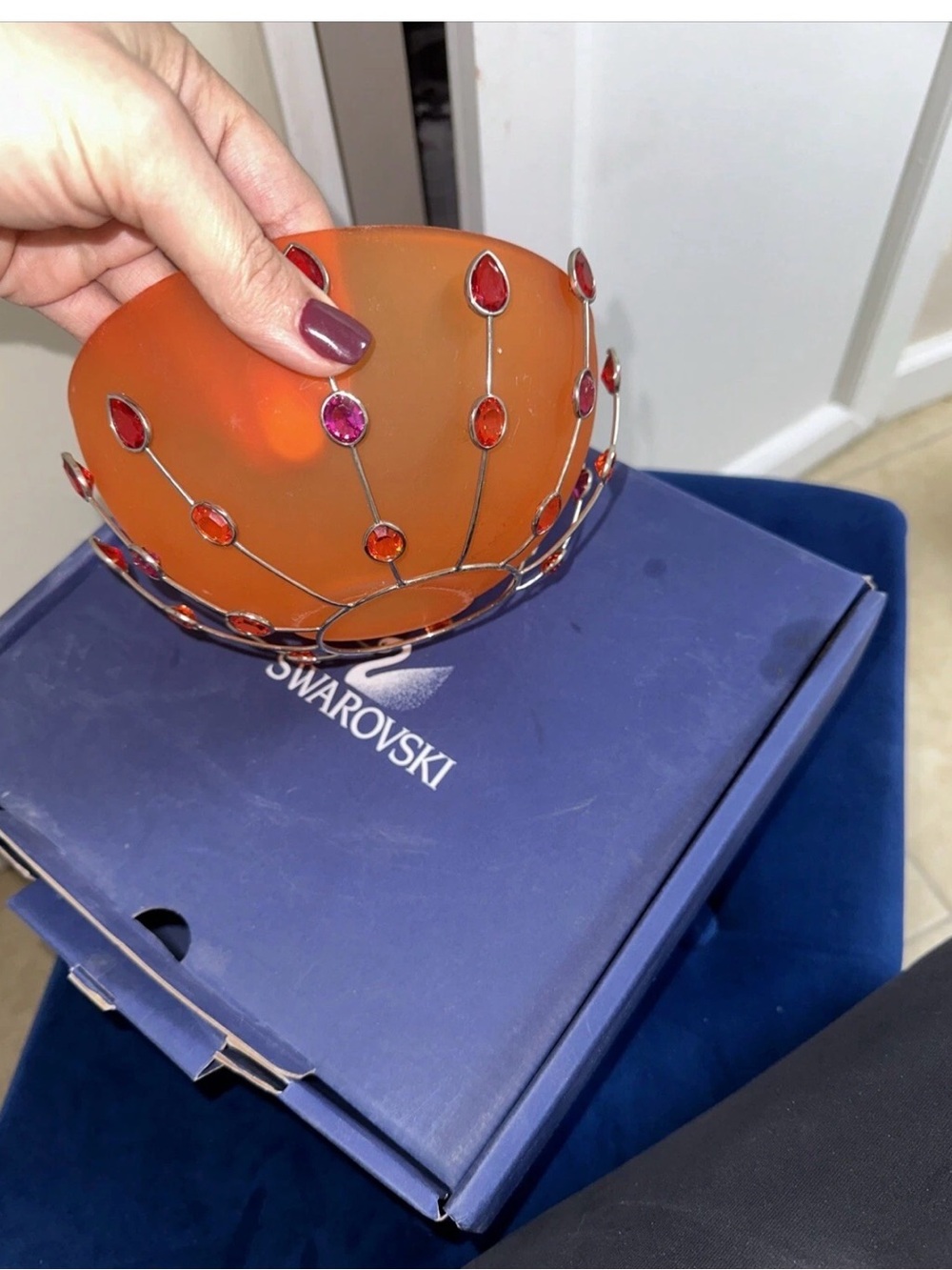 Swarovski Orange Bowl with Red and Pink Crystal Accents